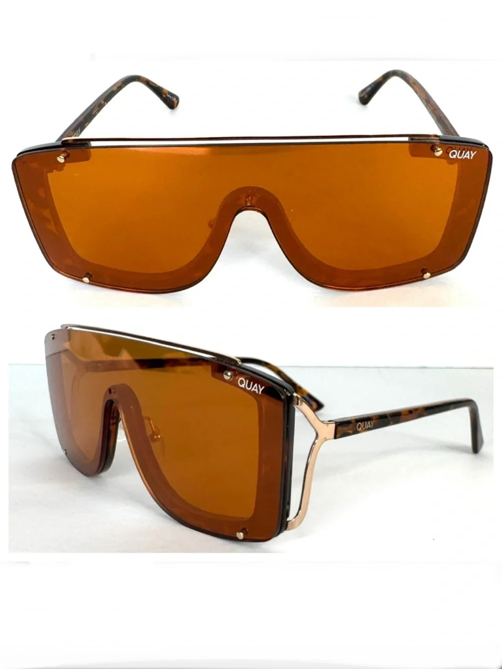 QUAY AUSTRALIA Hold For Applause Gold Tort Shield Sunglasses